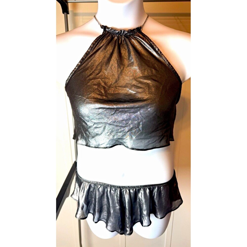 Savage X Fenty Rihanna Metallic Silver Lingerie Set Chain Top Shorts S NWT